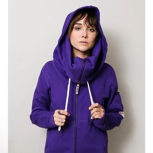 Purple Asymmetrical Zip Hoodie Sweatshirt
